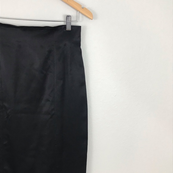 Vintage Bloomingdales Black 100% Silk Satin Skirt Pencil Straight 10 Medium - Picture 3 of 5